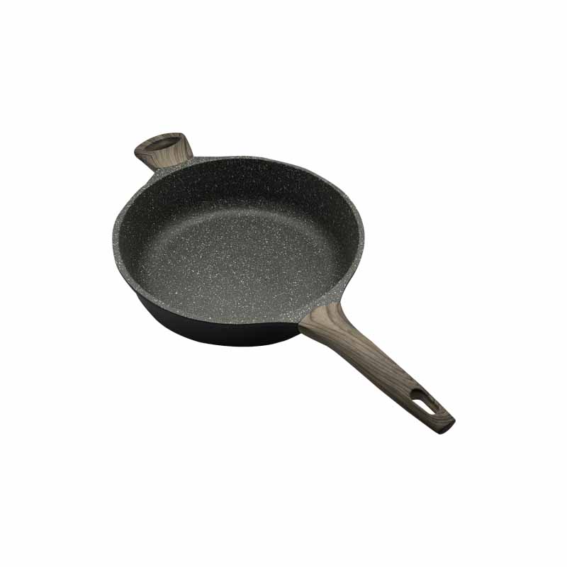New model die cast deep fry pan with lid wooden handle and side ear