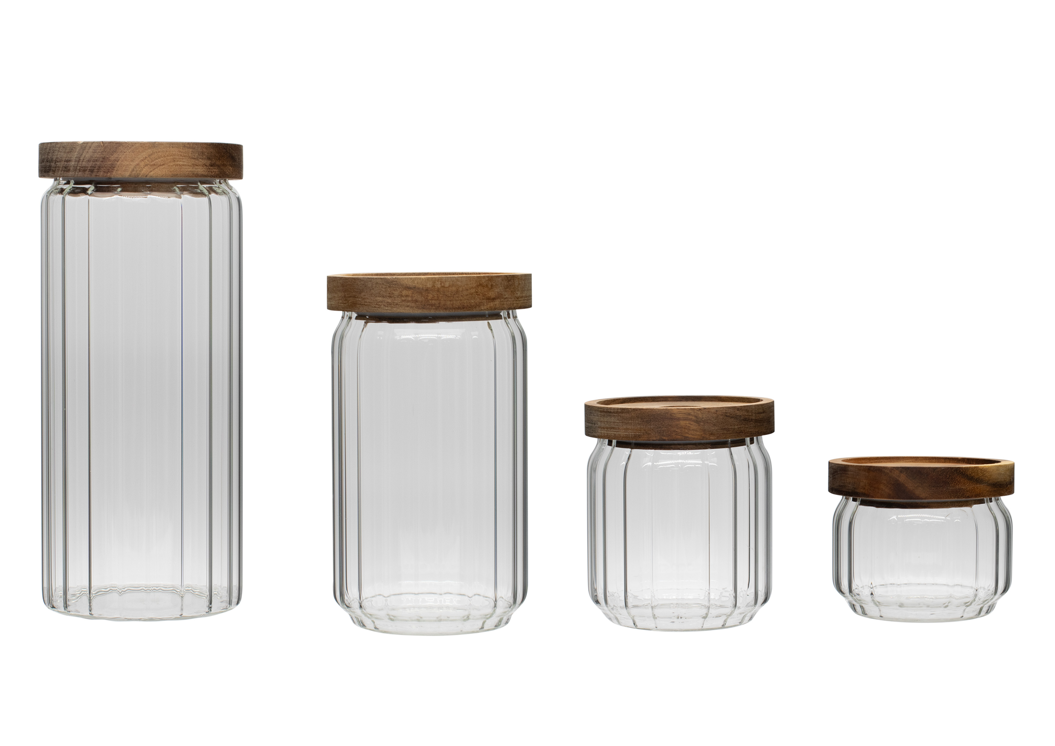 Clear Glass Food Storage Containers with Airtight wood Lid ，5 Pack
