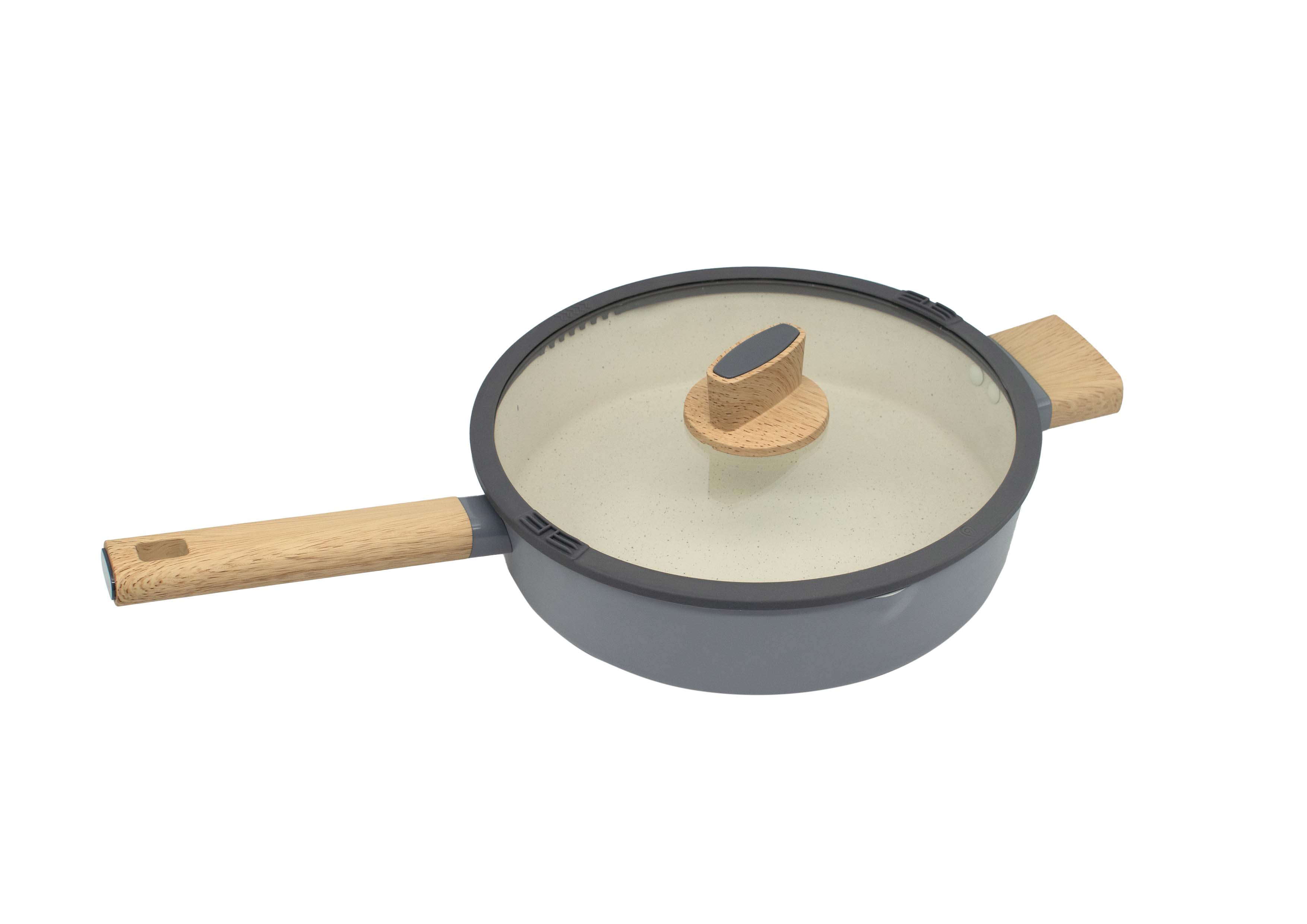 Saute pan with lid with helper with two spouts